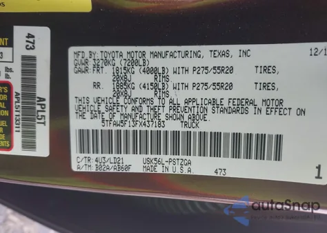 2015 Toyota Tundra 1794 5.7L V8 из США, поврежденный, VIN 5TFAW5F13FX437183